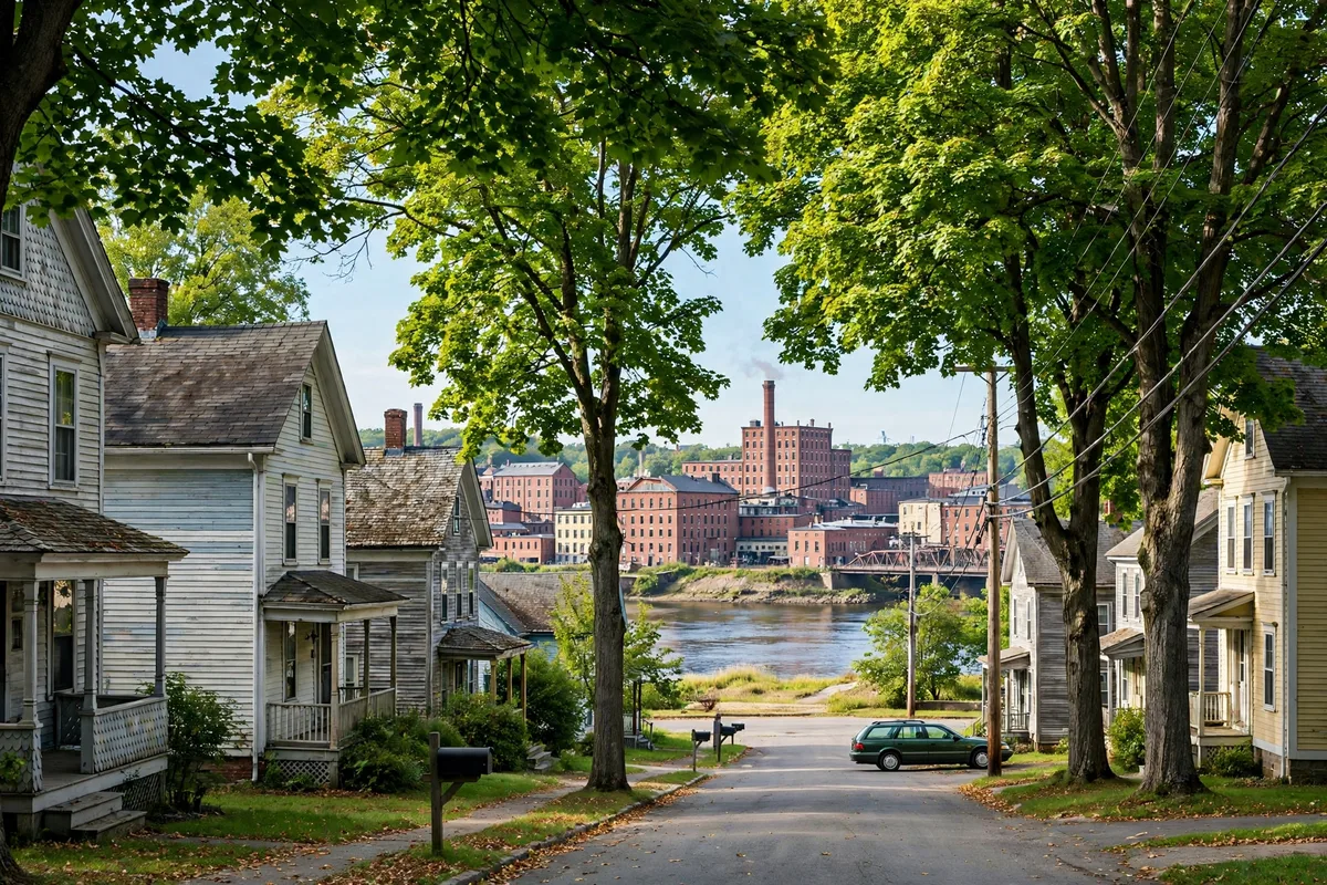 Residential street in Auburn, Maine, across the river from Lewiston