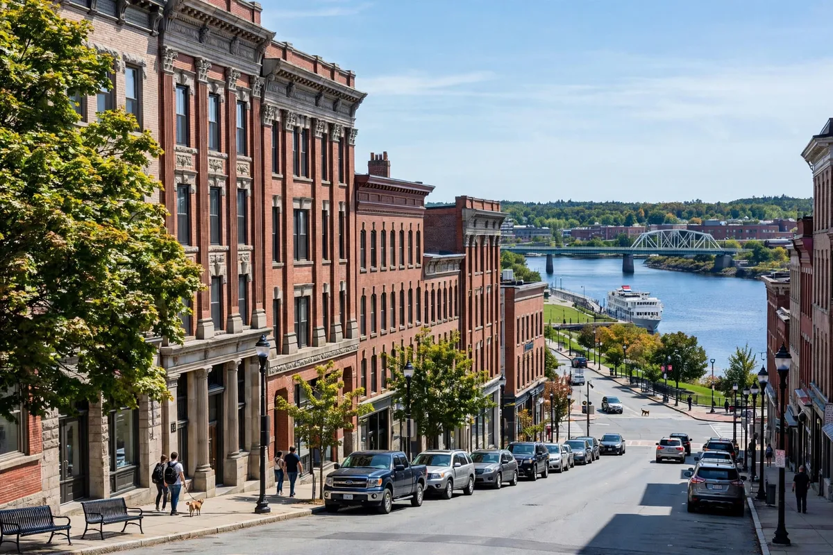 Downtown brick buildings in Bangor, Maine