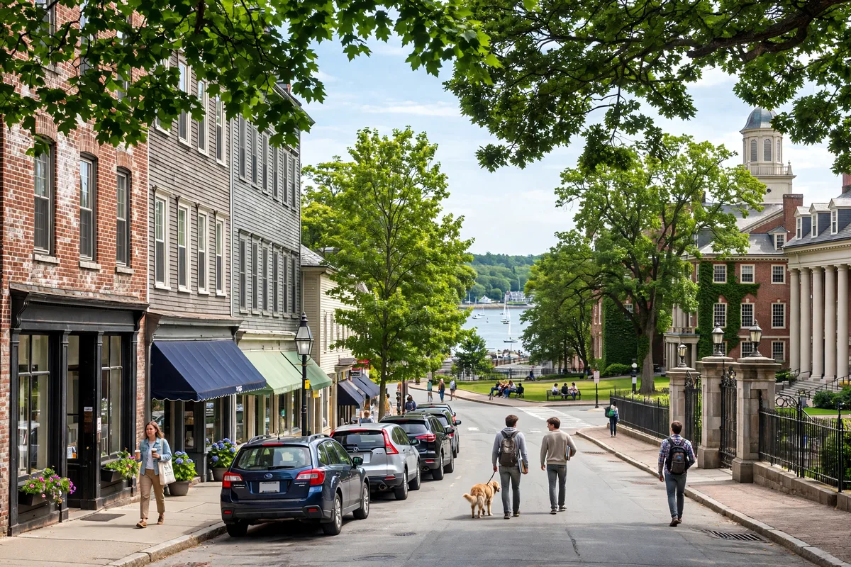 Main street in Brunswick, Maine, near the college campus