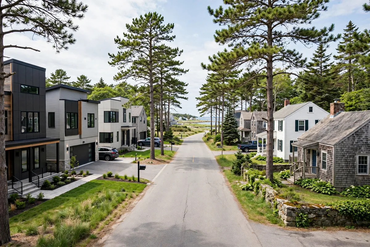 Newer subdivision street in Scarborough, Maine